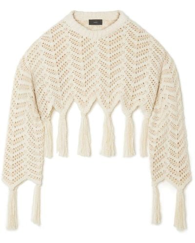 Alanui Chevron Knit Fringed Cropped Sweater - White