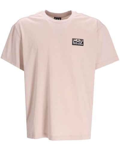 EA7 T-shirt en coton à logo imprimé - Rose