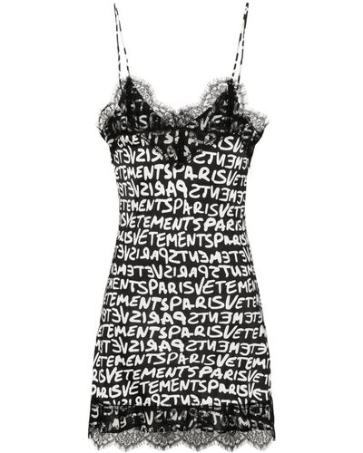 Vetements Lace-detail Logo-print Dress - Black