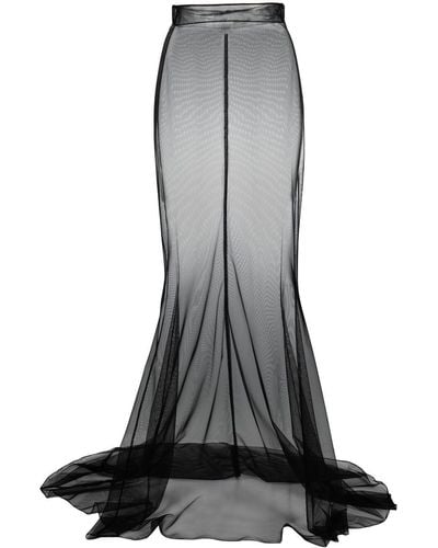 Saint Laurent Jupe taille-haute à empiècement transparent - Noir