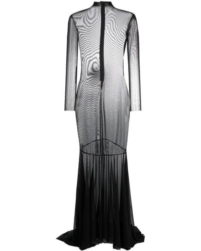Atu Body Couture Long-sleeve Semi-sheer Dress - Gray