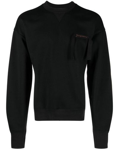 Jacquemus Le Sweatshirt Col Rond Logo-ribbon Top - Black