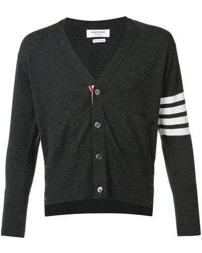 Thom Browne Classic Short V-neck Cardigan With White 4-bar Stripe In Cashmere - Zwart
