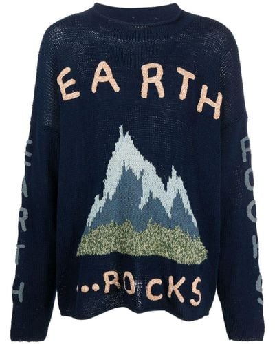 STORY mfg. Earth Rocks Crochet-details Sweater - Blue