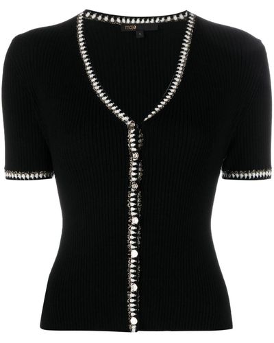 Maje Crochet-trimmed Knitted Top - Black