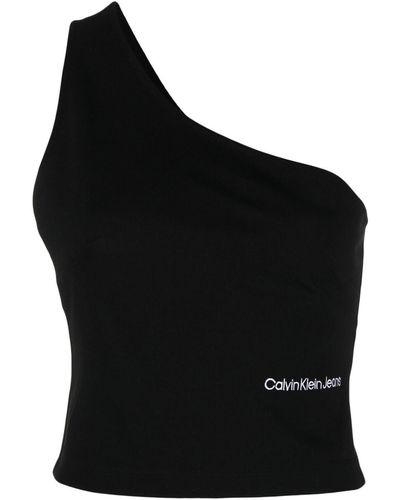 Calvin Klein ワンショルダークロップドトップ - ブラック
