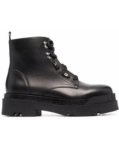 Liu Jo Calf Leather Lace-up Boots - Black