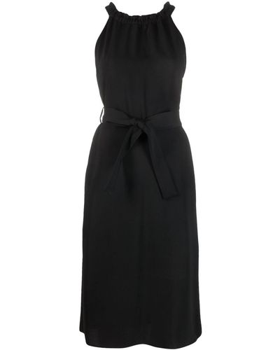 P.A.R.O.S.H. Gathered Neckline Belted Dress - Black