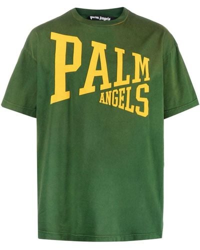 Palm Angels T-shirt in jersey di cotone con logo - Verde