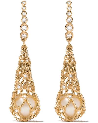 Annoushka 18kt Yellow Gold Lattice Net Pearl And Diamond Earrings - Metallic