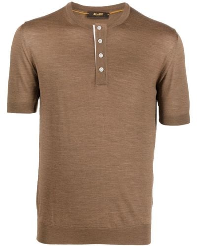 Moorer Virgin Wool Henley T-shirt - Brown