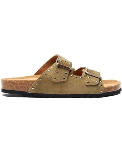 SCAROSSO Hopi Stud-embellished Suede Sandals - Brown