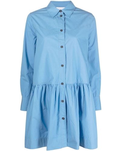 Ganni Mini-jurk Met Puntkraag - Blauw