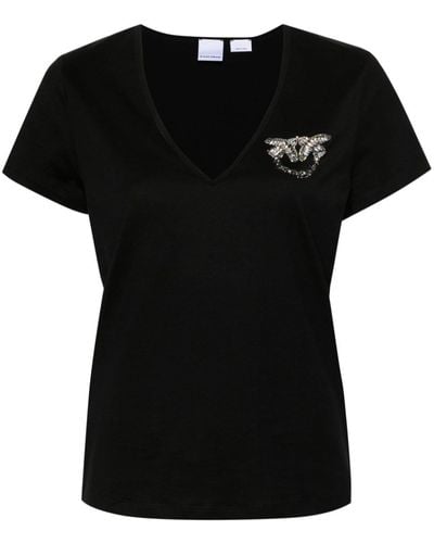 Pinko Love Birds V-neck T-shirt - Black