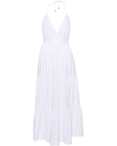 Patrizia Pepe Plissé Poplin Maxi Dress - White