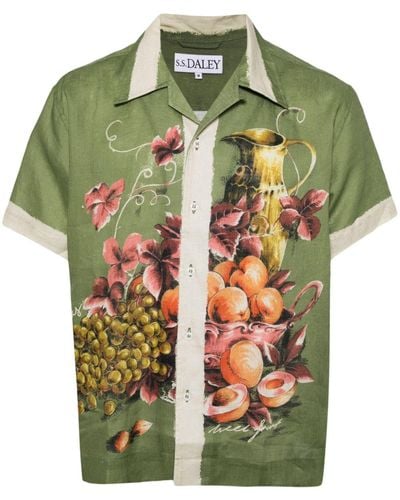 S.S.Daley Graphic-print Linen Shirt - Green