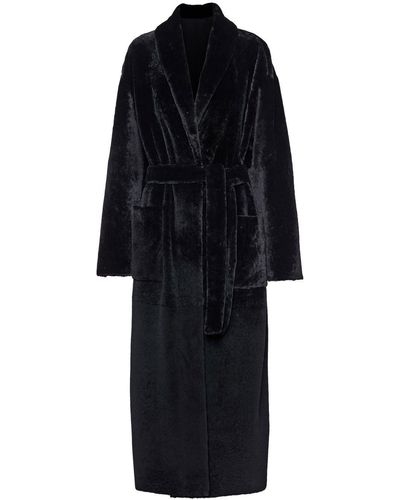 Prada Belted-waist Shearling Coat - Black