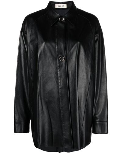 Aeron Button-front Leather Jacket - Black