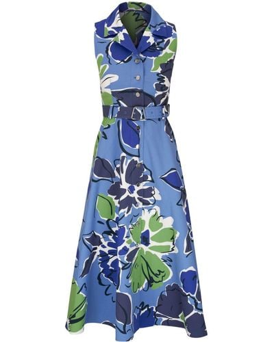 Akris Floral-print Cotton Midi Dress - Blue