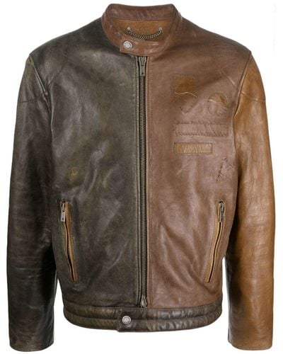 Golden Goose Ilario Colour-block Leather Biker Jacket - Brown