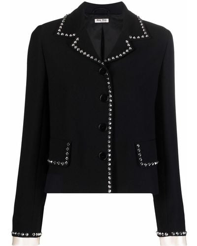 Miu Miu Stud-embellished Button-fastening Jacket - Black