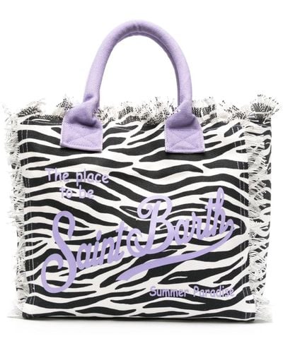Mc2 Saint Barth Fringed Zebra-print Beach Bag - White