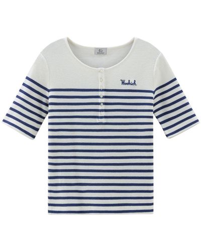 Woolrich Logo-embroidered Striped T-shirt - Blue