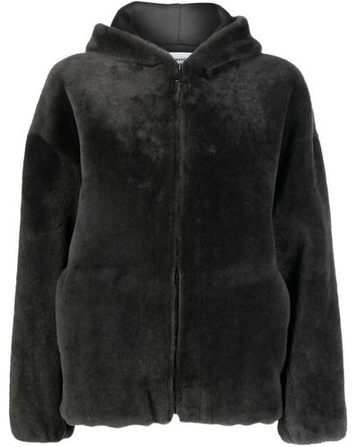 Inès & Maréchal Shearling Hooded Zip-up Jacket - Black