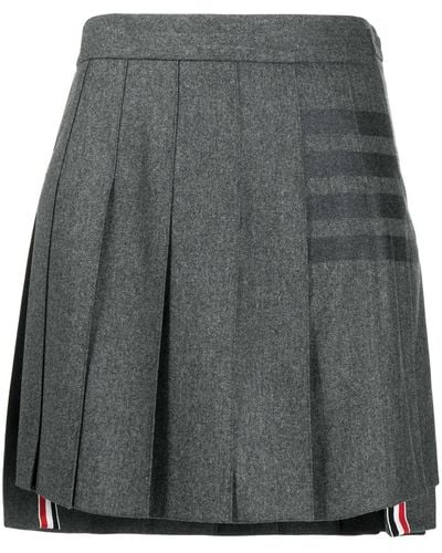 Thom Browne 4-bar Pleated Flannel Mini Skirt - Grey