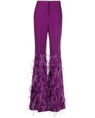 Elie Saab Feather-trim Crepe Flared Pants - Purple