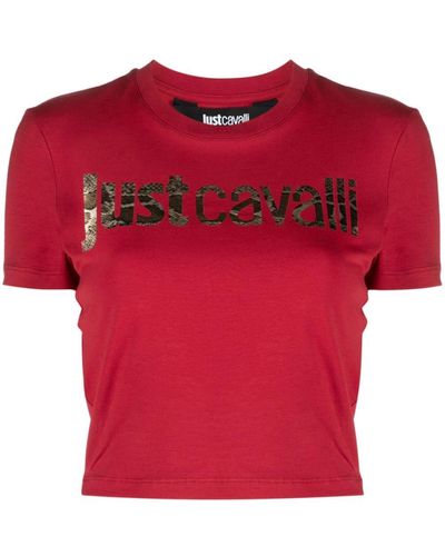 Just Cavalli Cropped-T-Shirt mit Logo-Print - Rot