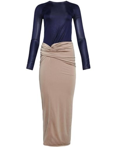 16Arlington Tevra Tweekleurige Midi-jurk Met Gedraaid Vlak - Blauw
