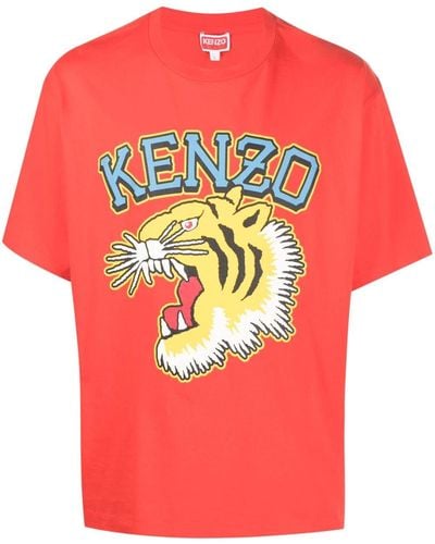 KENZO Camiseta de jersey de algodón estampada - Rojo