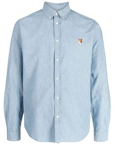 Maison Kitsuné Fox-head Patch Cotton Shirt - Blue