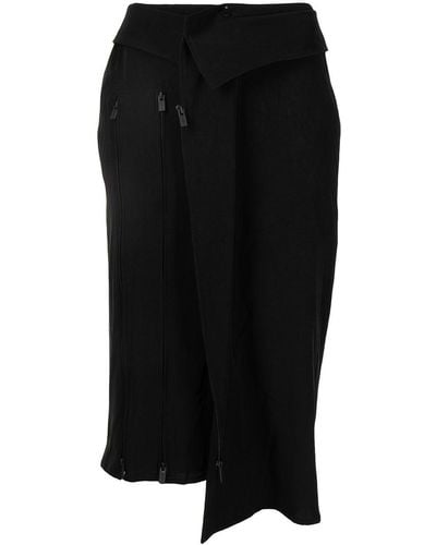 Yohji Yamamoto Asymmetric Zip Detail Skirt - Black