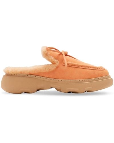 Burberry Logo-charm Suede Mules - Brown
