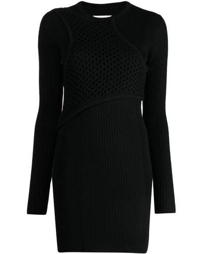 Feng Chen Wang Long-sleeve Wool Minidress - Black