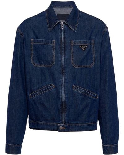 Prada Veste en jean à patch logo - Bleu