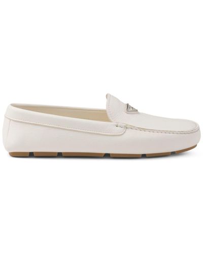 Prada Triangle-logo Leather Driving Shoes - White