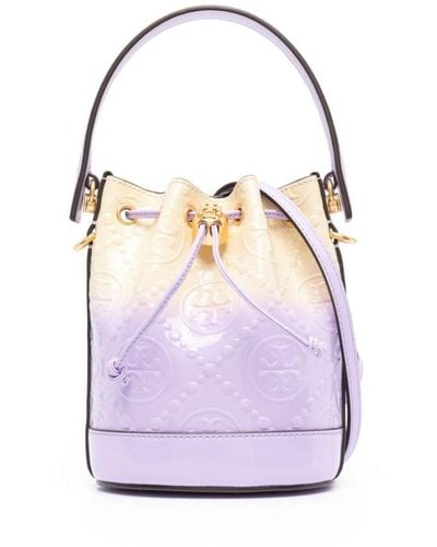Tory Burch Lilac And Cream Dip-dye T Monogram Mini Bucket Bag - Pink
