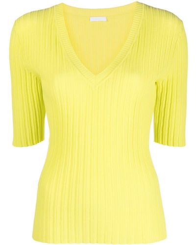 P.A.R.O.S.H. Ribbed-knit V-neck Top - Yellow