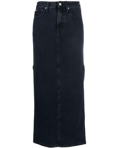 Calvin Klein Side-slits Full-lenth Denim Skirt - Blue
