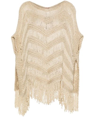 Twin Set Knitted Fringed Poncho - Natural