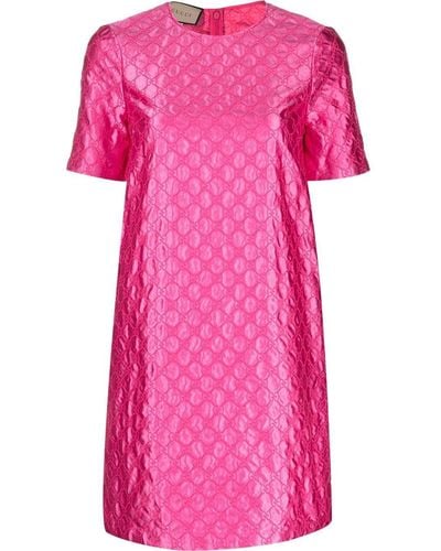 Gucci GG-embroidered Monogram Shift Dress - Pink