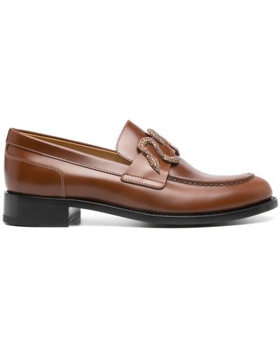 Rene Caovilla Morgana Rhinestone-embellished Leather Loafers - Brown