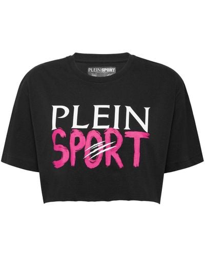Philipp Plein T-shirt crop à logo imprimé - Noir