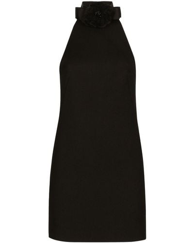 Dolce & Gabbana Robe courte sans manches à fleurs appliquées - Noir