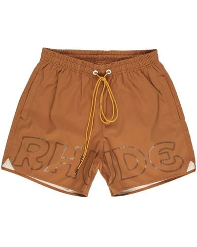 Rhude Logo-print Swim Shorts - Brown