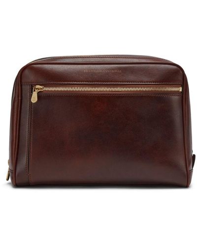 Brunello Cucinelli Zip-up Leather Wash Bag - Brown