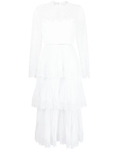 Self-Portrait Chiffon Tiered Midi Dress - White